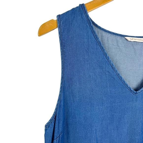 Soft Surroundings Romper Denim Blue Chambray Culottes Jumpsuit Women Size Medium - Picture 6 of 15